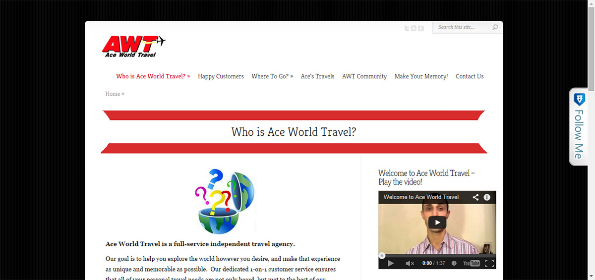 Ace-World-Travel website creation for ace world travel