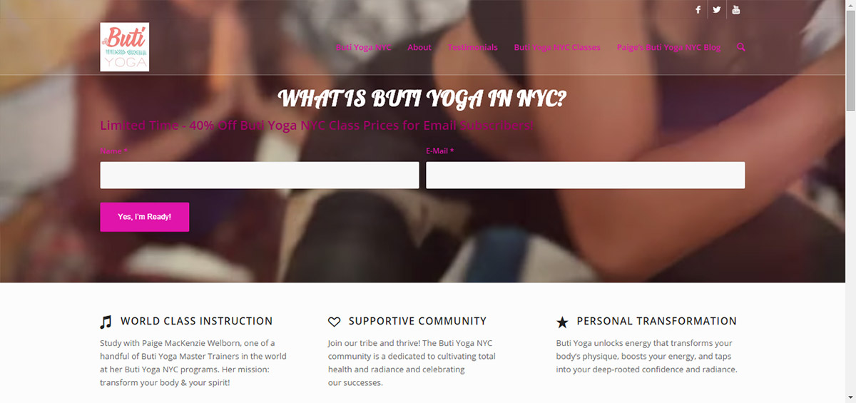 buti yoga nyc website creation for buti yoga nyc