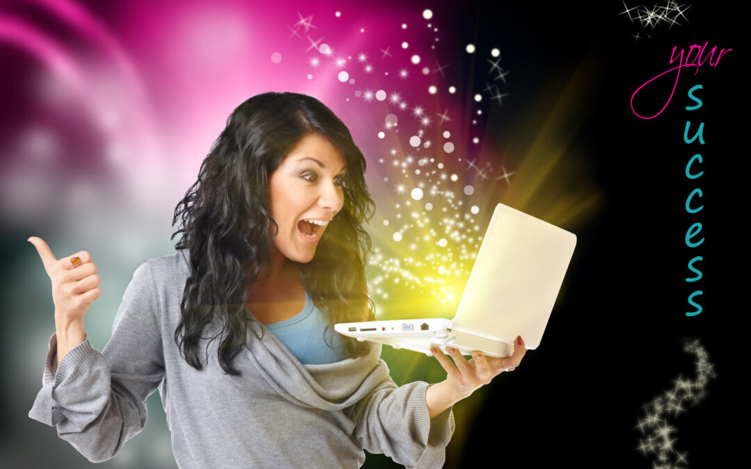 Happy woman with computer