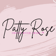Patty Rose logo. Name in script above a shades of pink globe